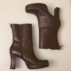 Brown Platform Heeled Boots 10
